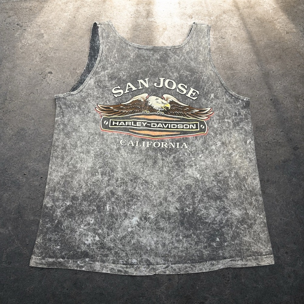 Vintage Harley Davidson San Jose Acid Wash Tank Top Skater Biker Grey Size XL